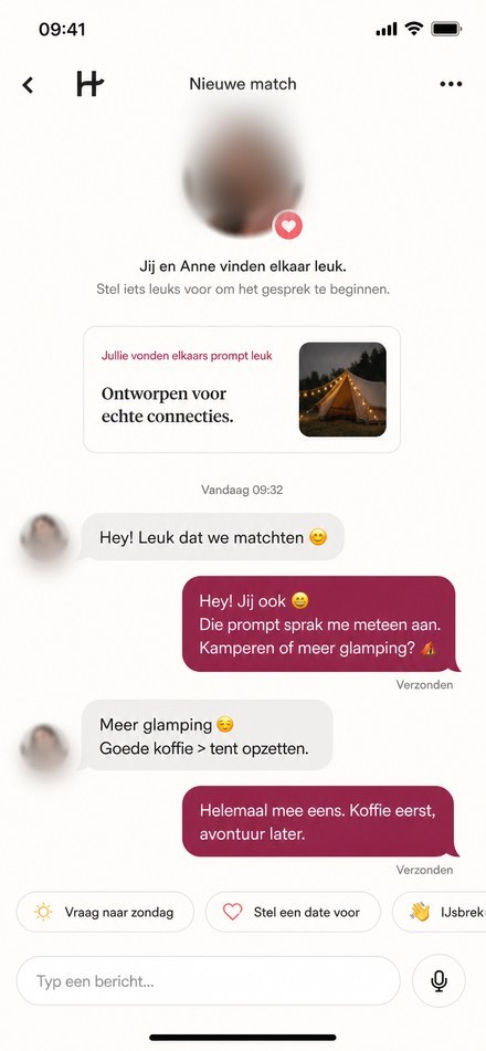 Hinge match en chat na een like