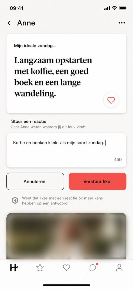 Hinge like sturen met reactie op een prompt
