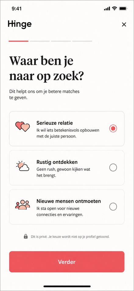 Hinge onboarding met datingintentie kiezen
