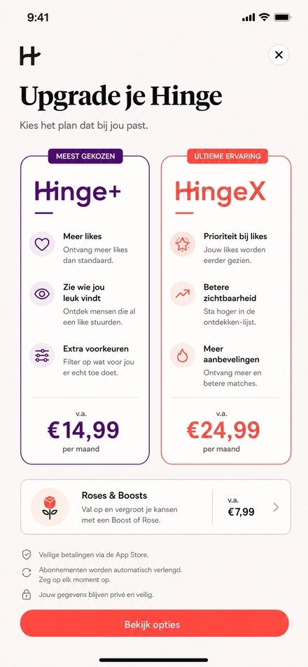 Hinge Plus en HingeX premium opties