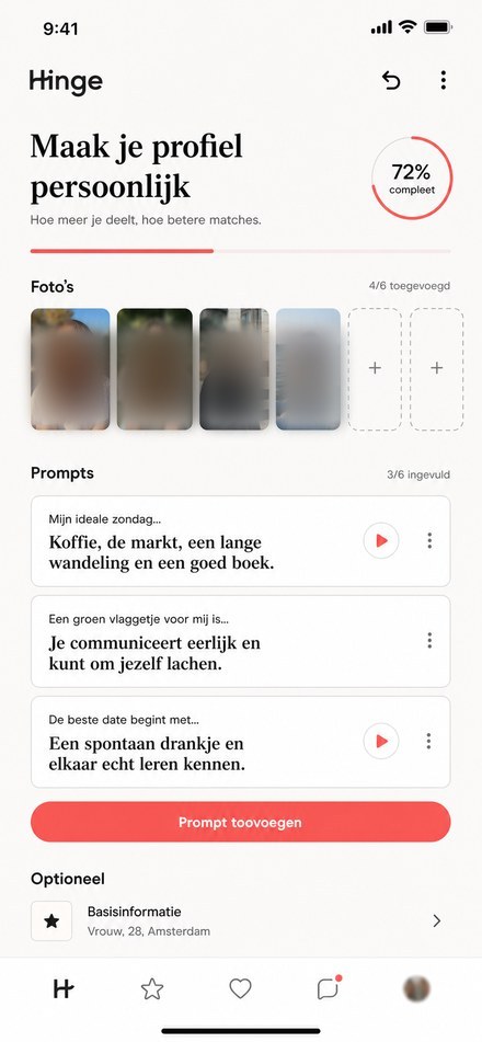 Hinge profiel invullen met prompts