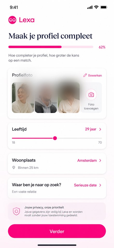 Lexa profiel aanmaken in de app