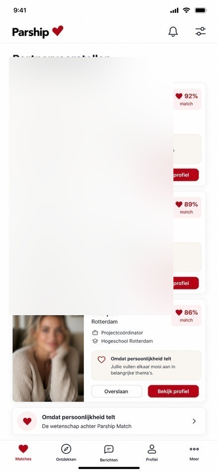 Parship partnervoorstellen met matchscore