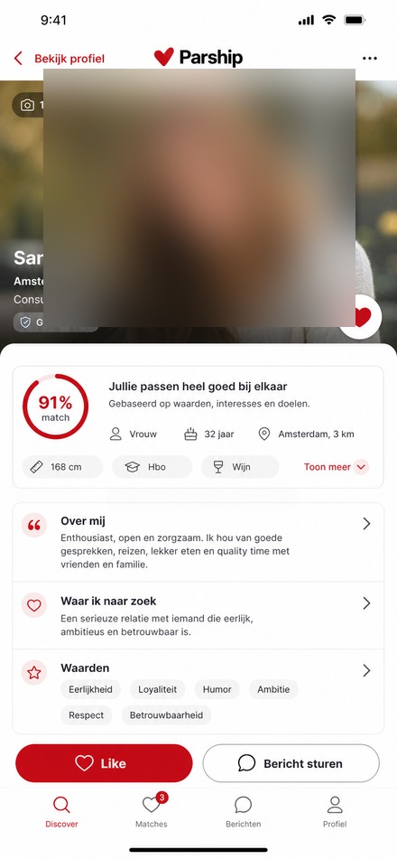 Parship uitgebreid profiel met matchscore