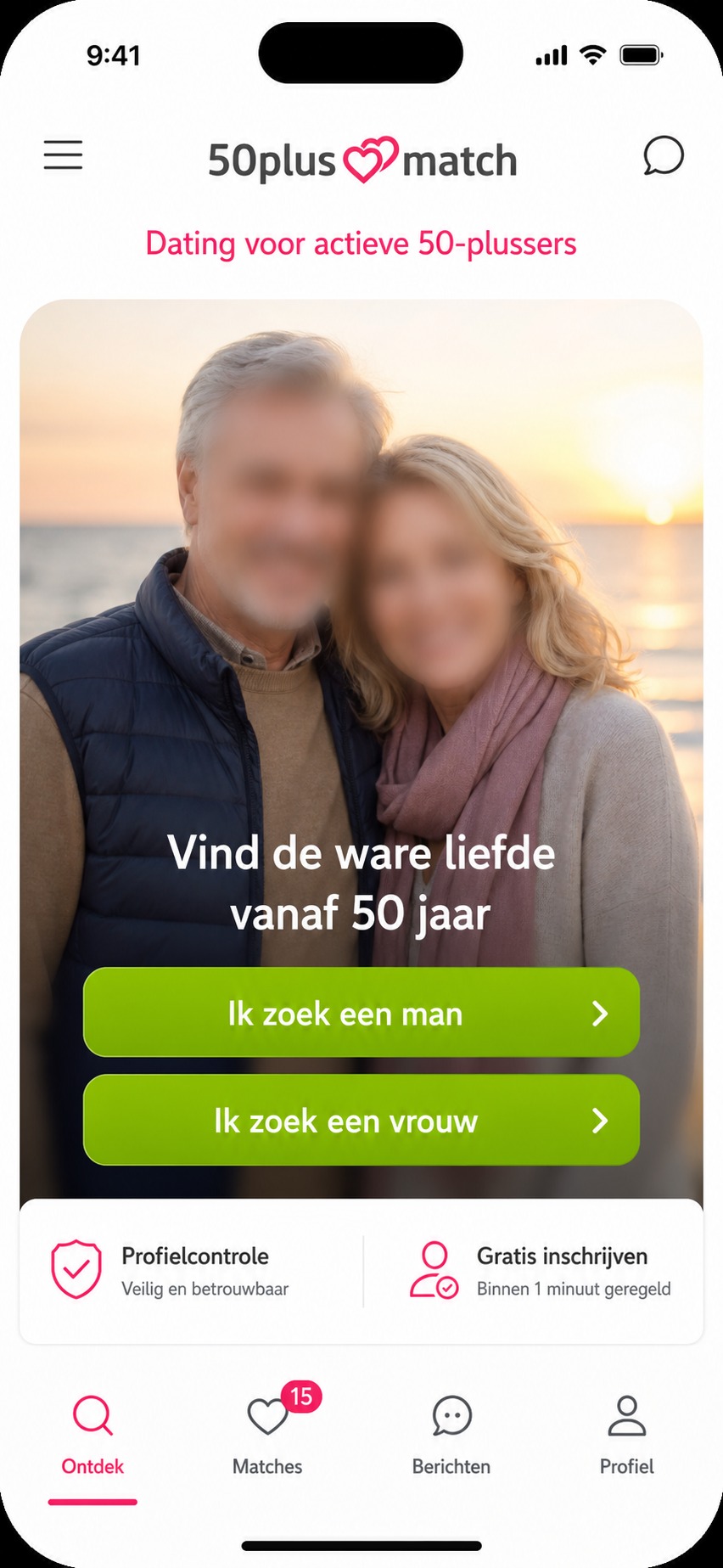50plusmatch onboarding met keuze voor man of vrouw zoeken