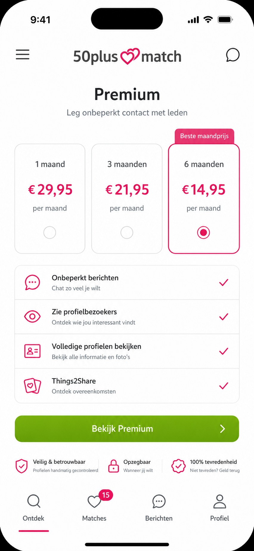 50plusmatch Premium abonnementen vergelijken
