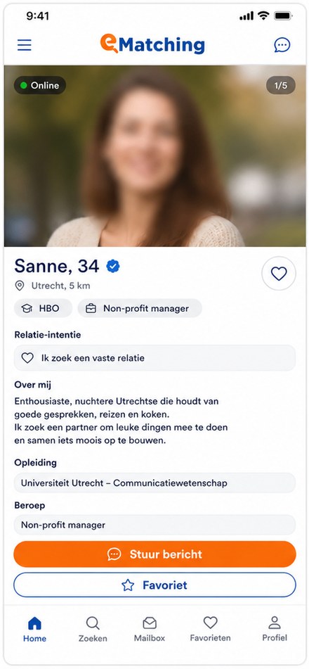 e-Matching profiel detail met soft blurred profielfoto