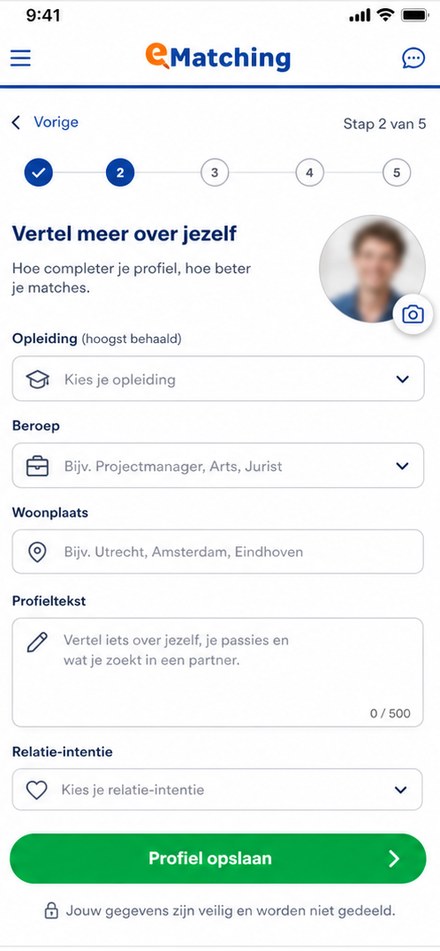 e-Matching profiel invullen met opleiding en profieltekst