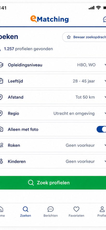 e-Matching zoeken met filters voor hoger opgeleiden