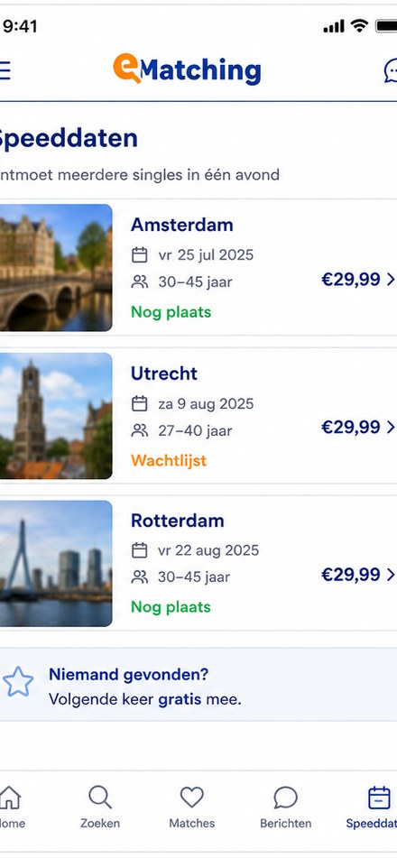 e-Matching speeddaten agenda in de app