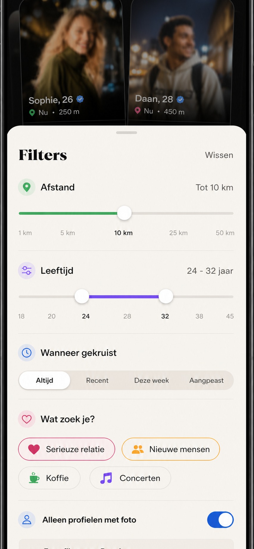 Happn filters voor afstand leeftijd en voorkeuren